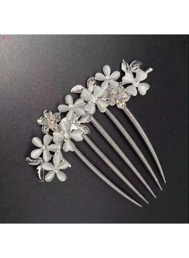 CLENEA 4 PCS Flower Rhinestones Hair Combs Accessories, Wedding Crystal Opal Hair Side Combs Long Teeth Slide Hairpins Barrettes Clips Butterfly Hair Accessories for Women - Image 3